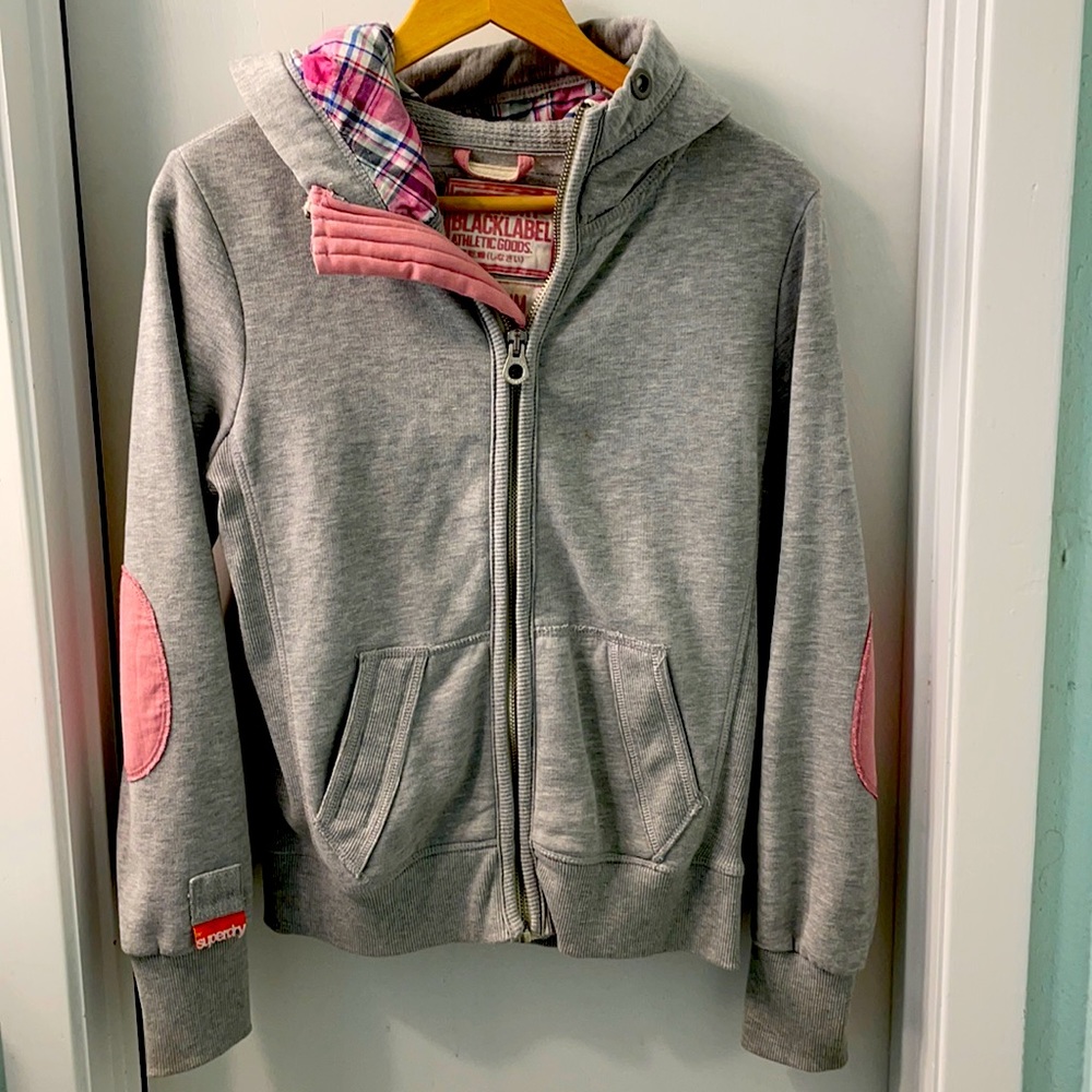 M Superdry adorable grey hoodie with pink accents